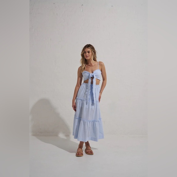 MØN RENN ~ Serene Midi Dress - Blue Stripe - Picture 6 of 9
